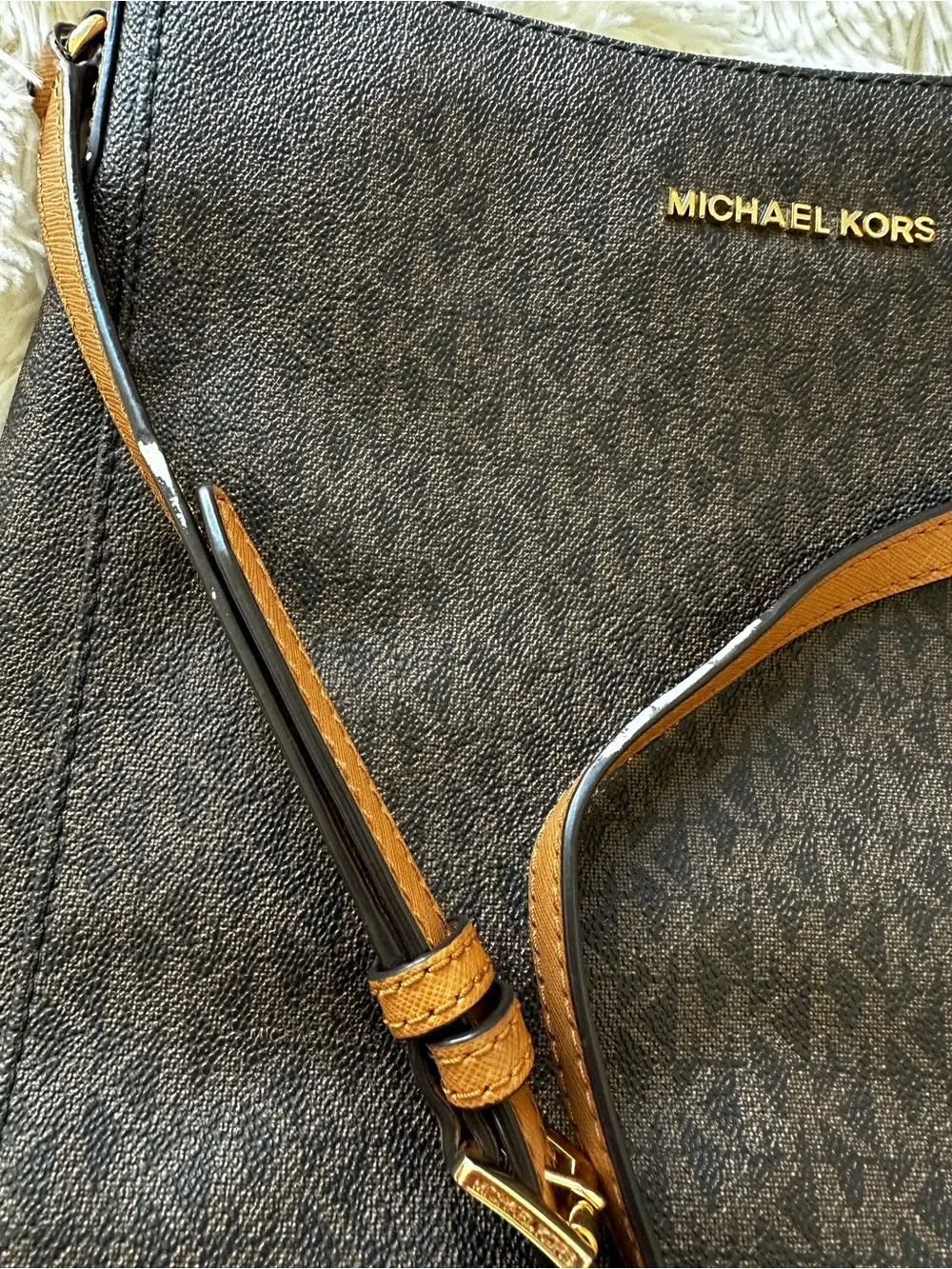 Michael Kors Jet Set Brown MK Signature Coated Canvas Crossbody Messenger Bag